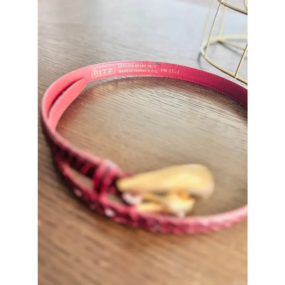 Vintage The Ritz Genuine Snakeskin Burgundy Belt Size 30